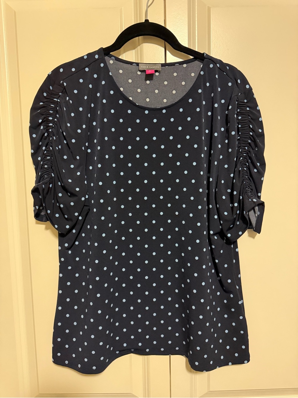 Vince Camuto Navy Blouse with Light Blue Polka Dots